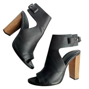 Vince Addie Open Toe High Wood Heels Black Leather Shoes Sandals Women's Size 8